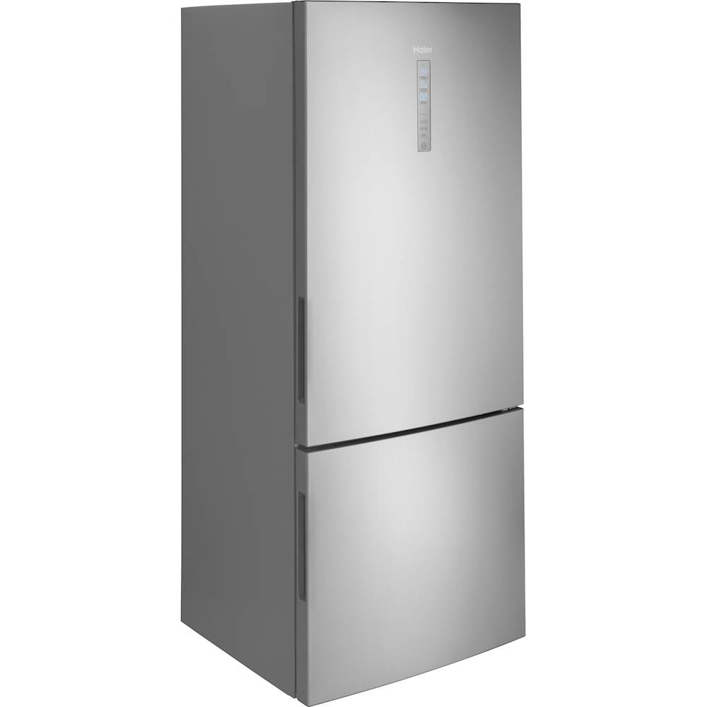 Angle View: Haier - 15 Cu. Ft. Bottom-Freezer Refrigerator - Stainless steel