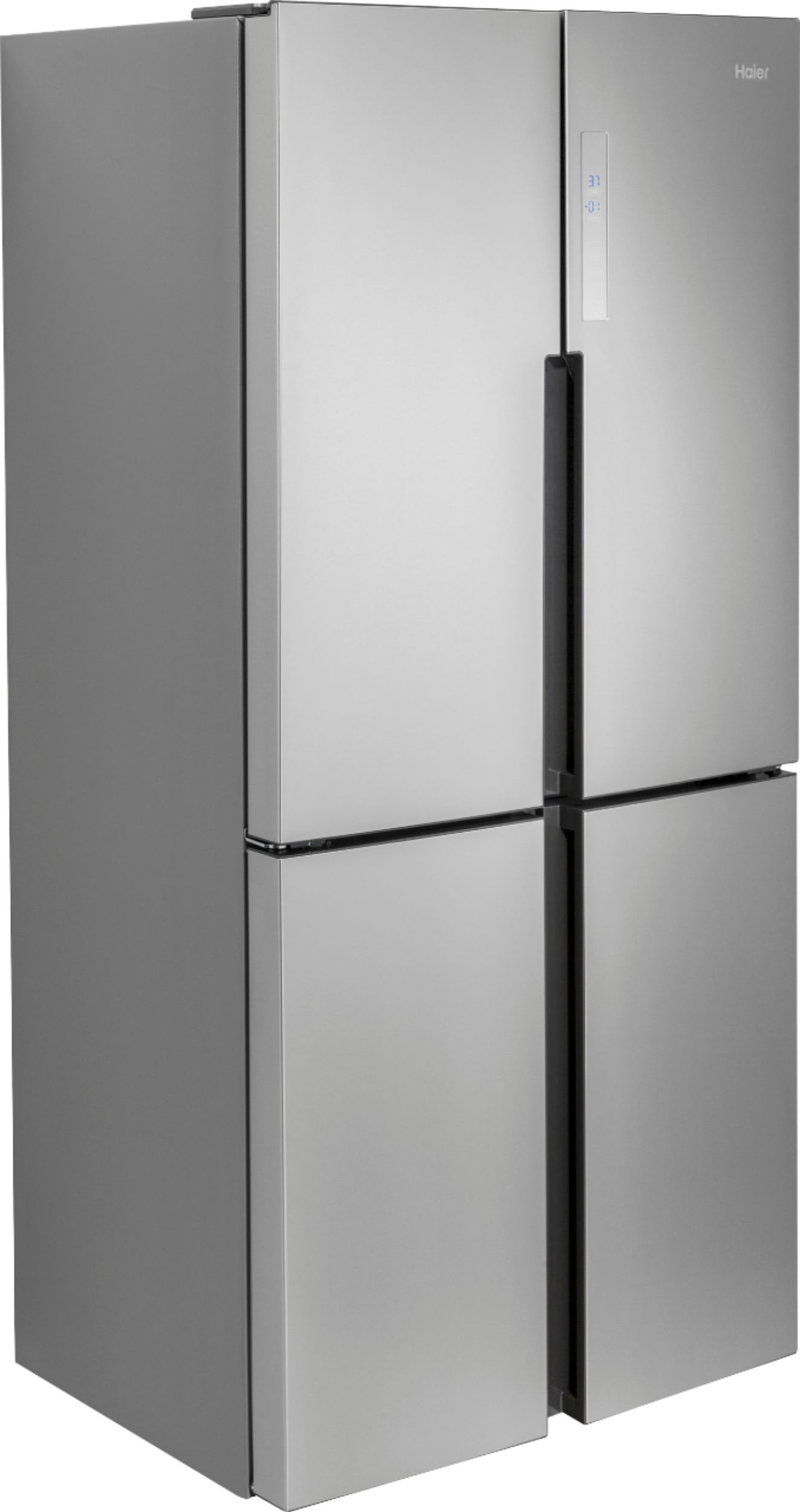 Angle View: Haier - 16.4 Cu. Ft. Counter-Depth Side-by-Side Refrigerator - Stainless steel