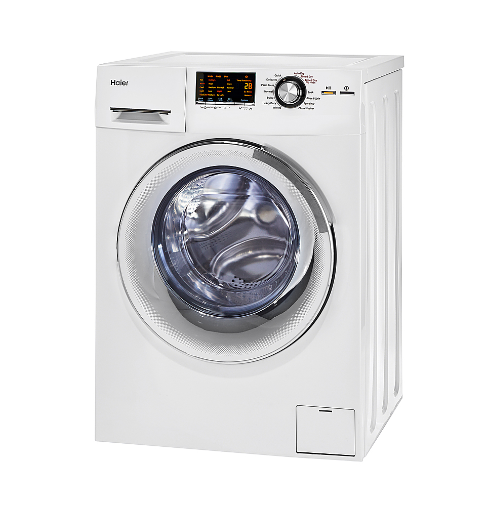 Angle View: Haier - 2 Cu. Ft. 8-Cycle Compact Washer and 3-Cycle Electric Dryer Combo - White