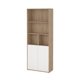 FurniFact - 6-Shelf Bookcase with 2 Doors for Home Office or Living Room - Brown