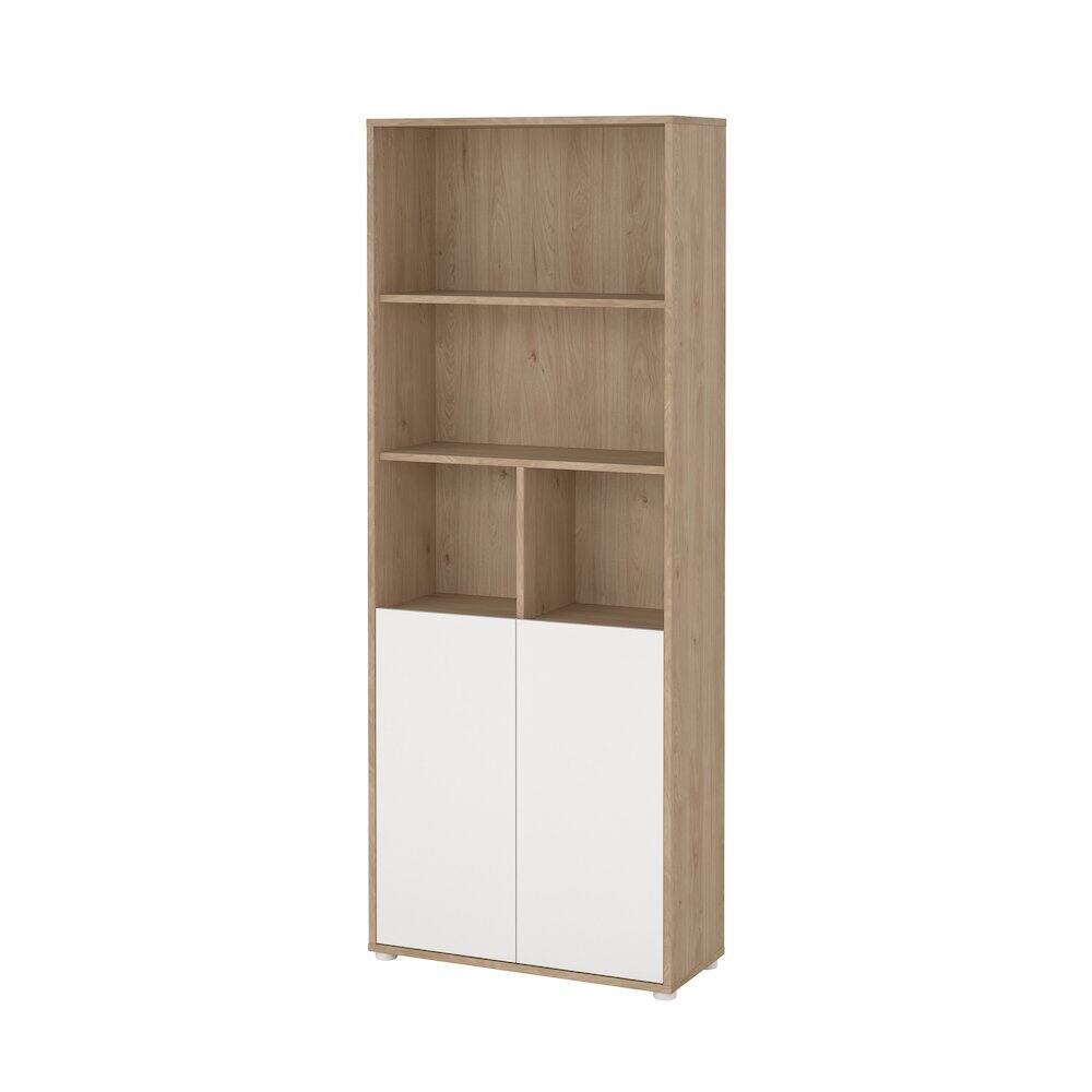 Front. FurniFact - 6-Shelf Bookcase with 2 Doors for Home Office or Living Room - Brown.