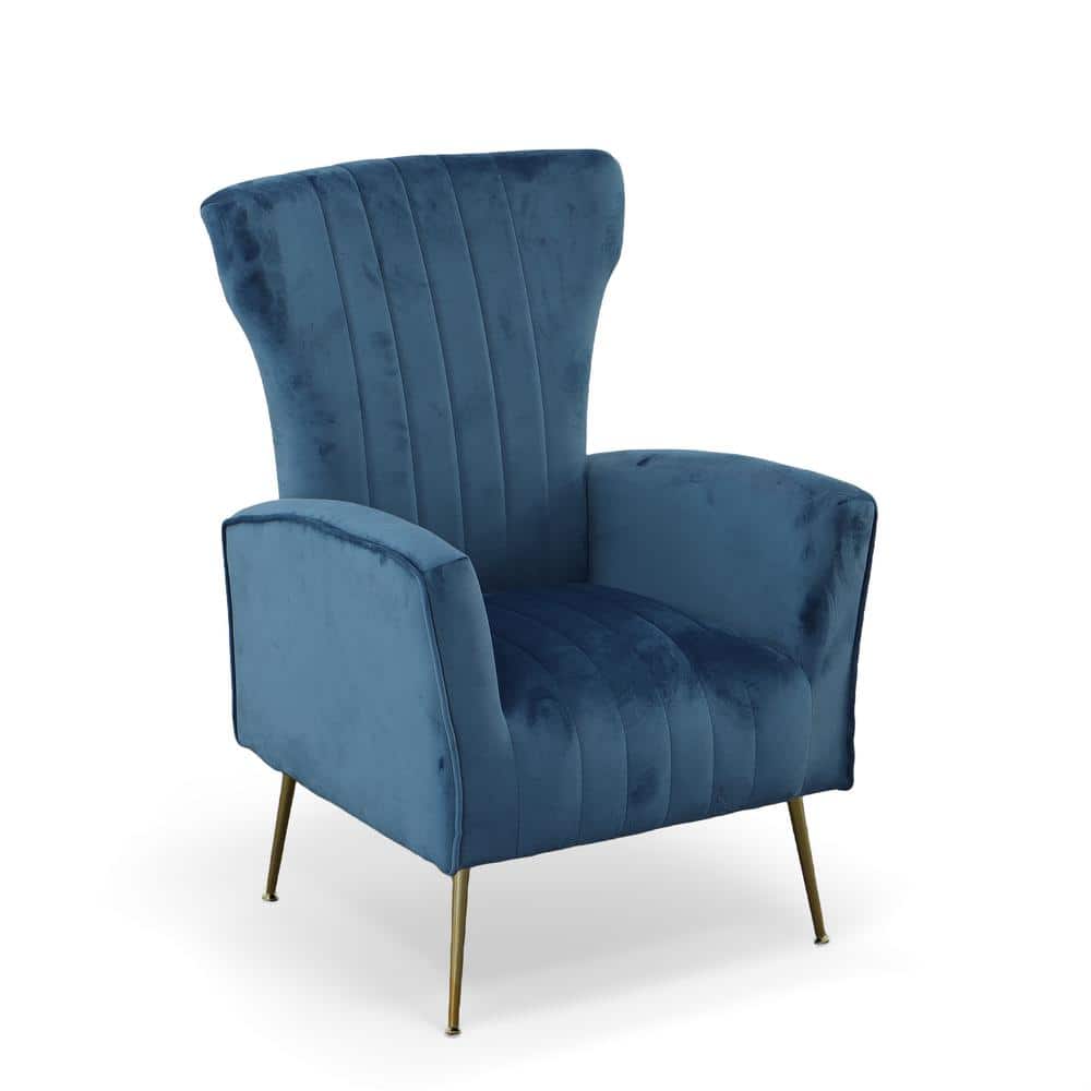 Carolina Chair & Table - Cela Velvet Upholstered Wingback Chair - Navy - Blue