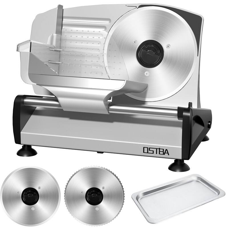 Front. OSTBA - OSTBA 200W Electric Meat Slicer, Dual 7.5" Blades, Adjustable Thickness, Quiet Motor, Easy to Clean for Meat & Cheese - Sliver.