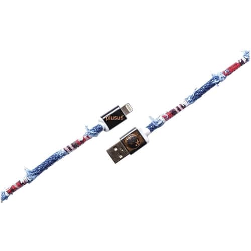 PlusUs - LifeStar Premium 3.3' Lightning USB Charging Cable - Medium blue/red checks - Larger Front