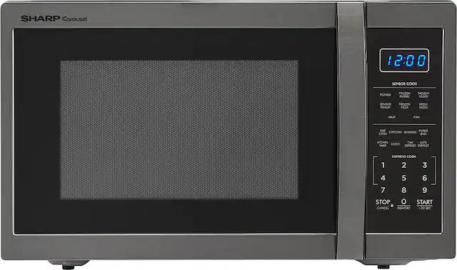Front. Sharp - Carousel 1.4 Cu. Ft. Mid-Size Microwave - Black Stainless Steel.