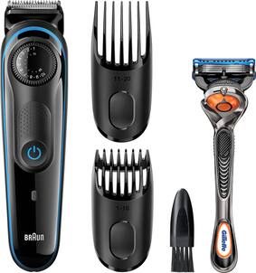 Braun - 3040 Wet/Dry Beard Trimmer with 2 Guide Combs - Black/blue
