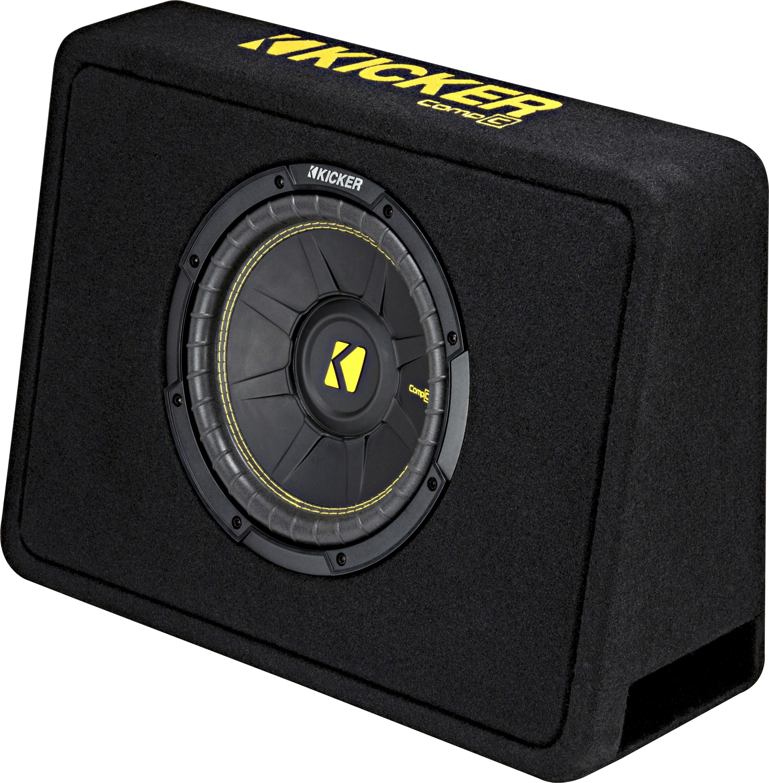 Left. KICKER - CompC Loaded Enclosures Single-Voice-Coil 4-Ohm Subwoofer - Black Carpet.