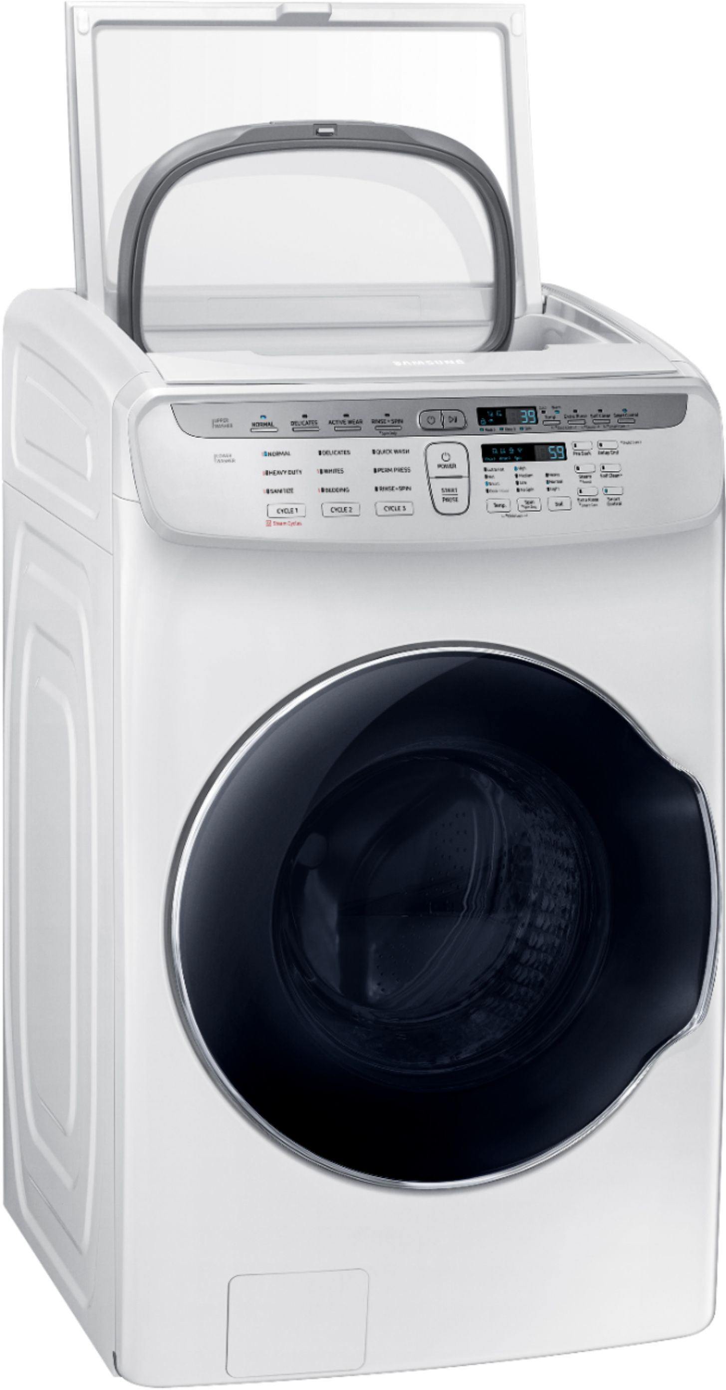 Angle View: Samsung - 5.5 Cu. Ft. High Efficiency Front Load Washer with Steam and FlexWash - White