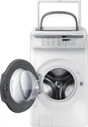 Front. Samsung - 5.5 Cu. Ft. High Efficiency Front Load Washer with Steam and FlexWash - White.
