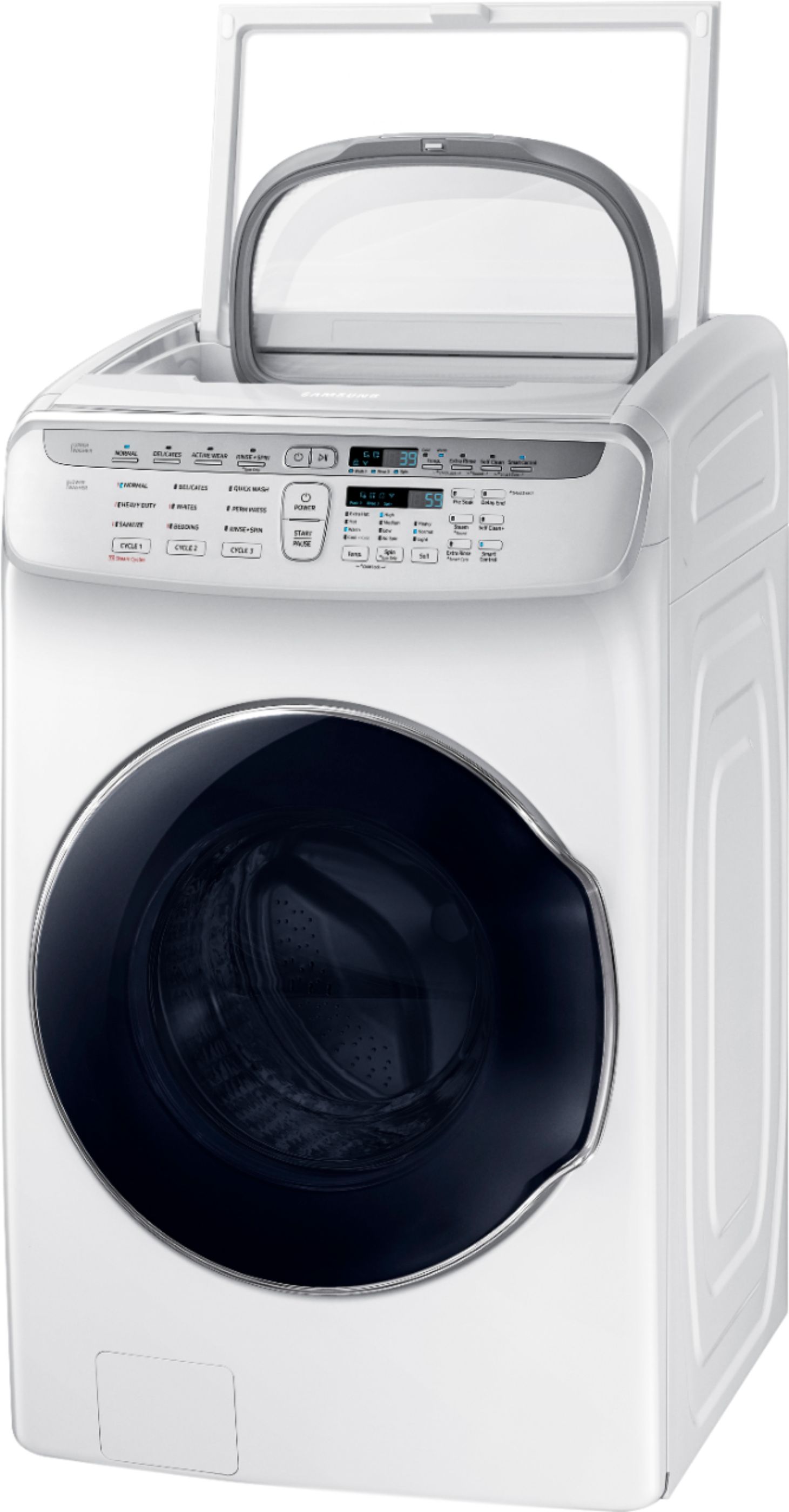Left View: Samsung - 5.5 Cu. Ft. High Efficiency Front Load Washer with Steam and FlexWash - White