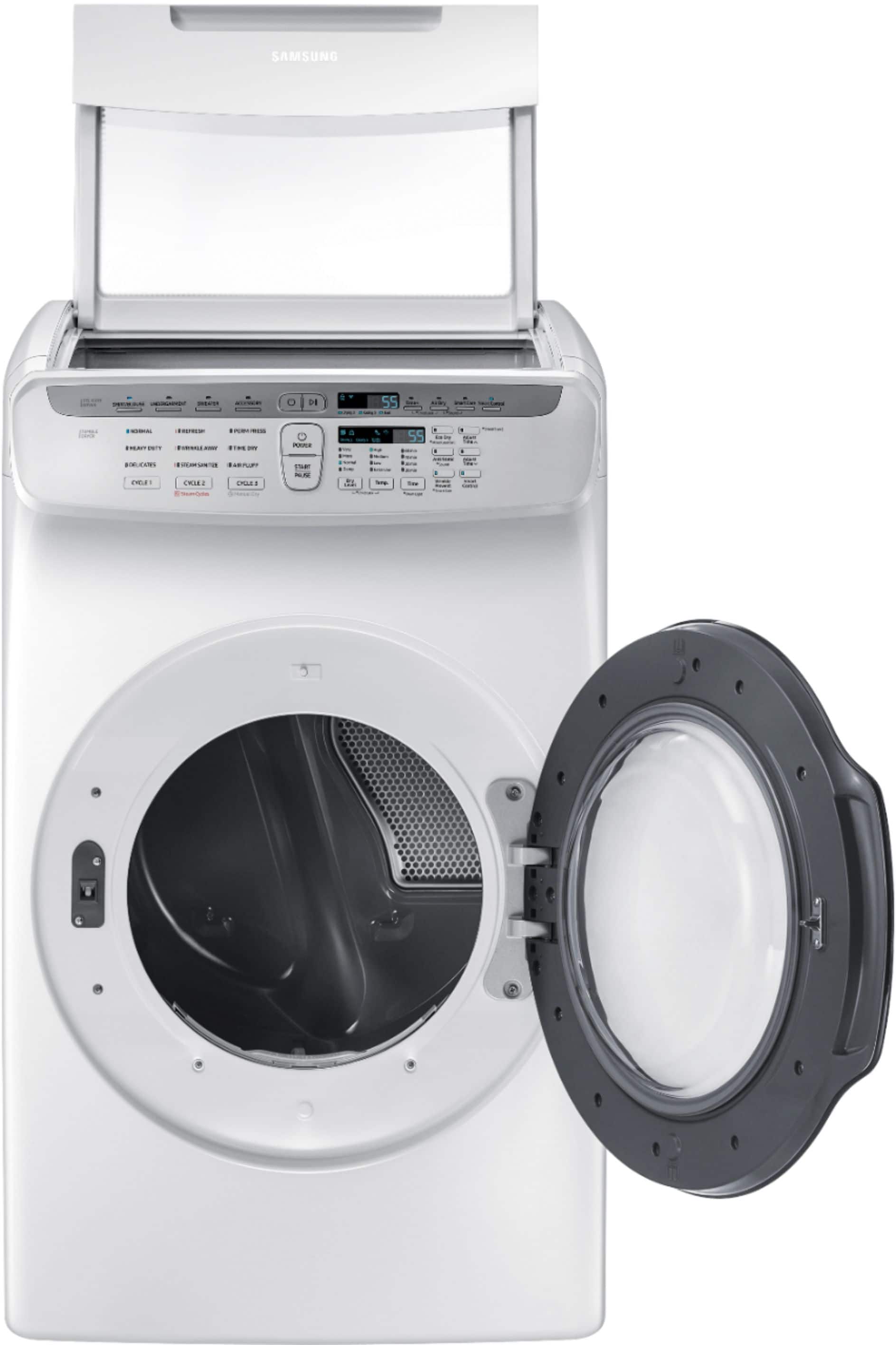 Front. Samsung - 7.5 Cu. Ft. Smart Electric Dryer with Steam and FlexDry™ - White.