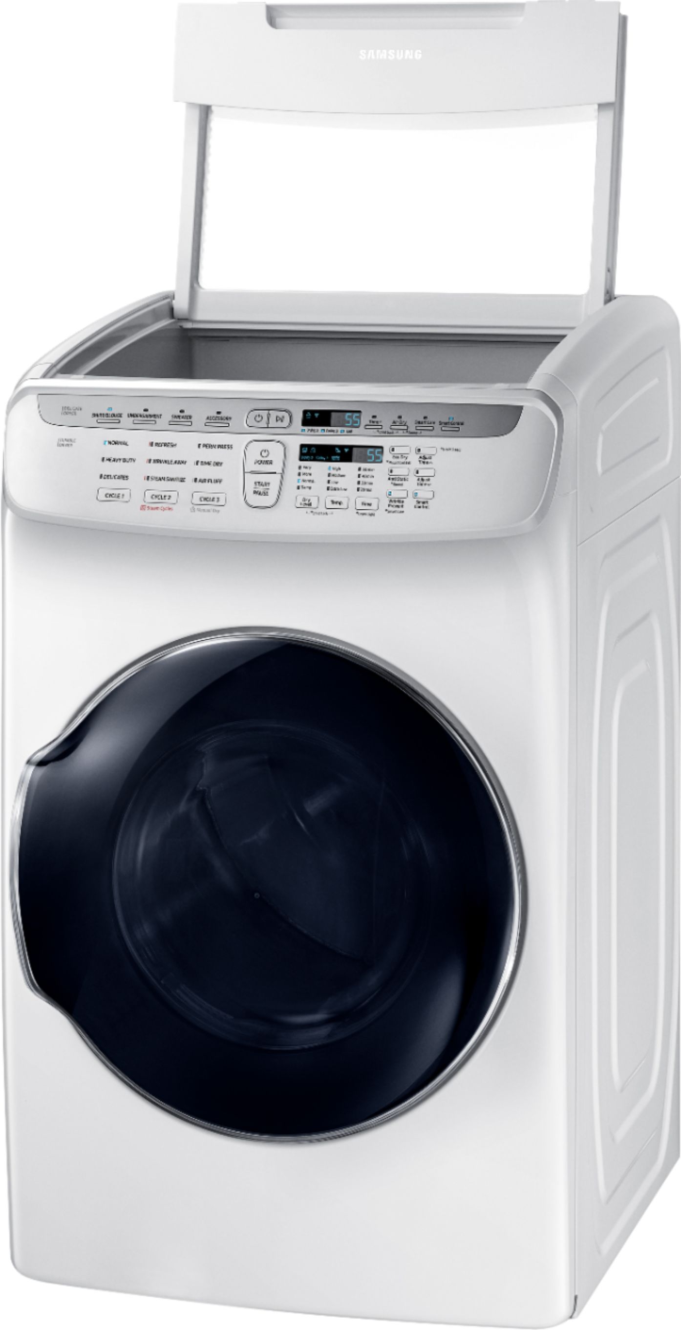 Left View: Samsung - 7.5 Cu. Ft. Smart Electric Dryer with Steam and FlexDry™ - White