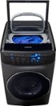 Front. Samsung - 5.5 Cu. Ft. High-Efficiency Smart Front Load Washer with Steam and FlexWash - Black Stainless Steel.