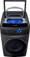 Samsung - 5.5 Cu. Ft. High-Efficiency Smart Front Load Washer with Steam and FlexWash - Black Stainless Steel - Front_Zoom