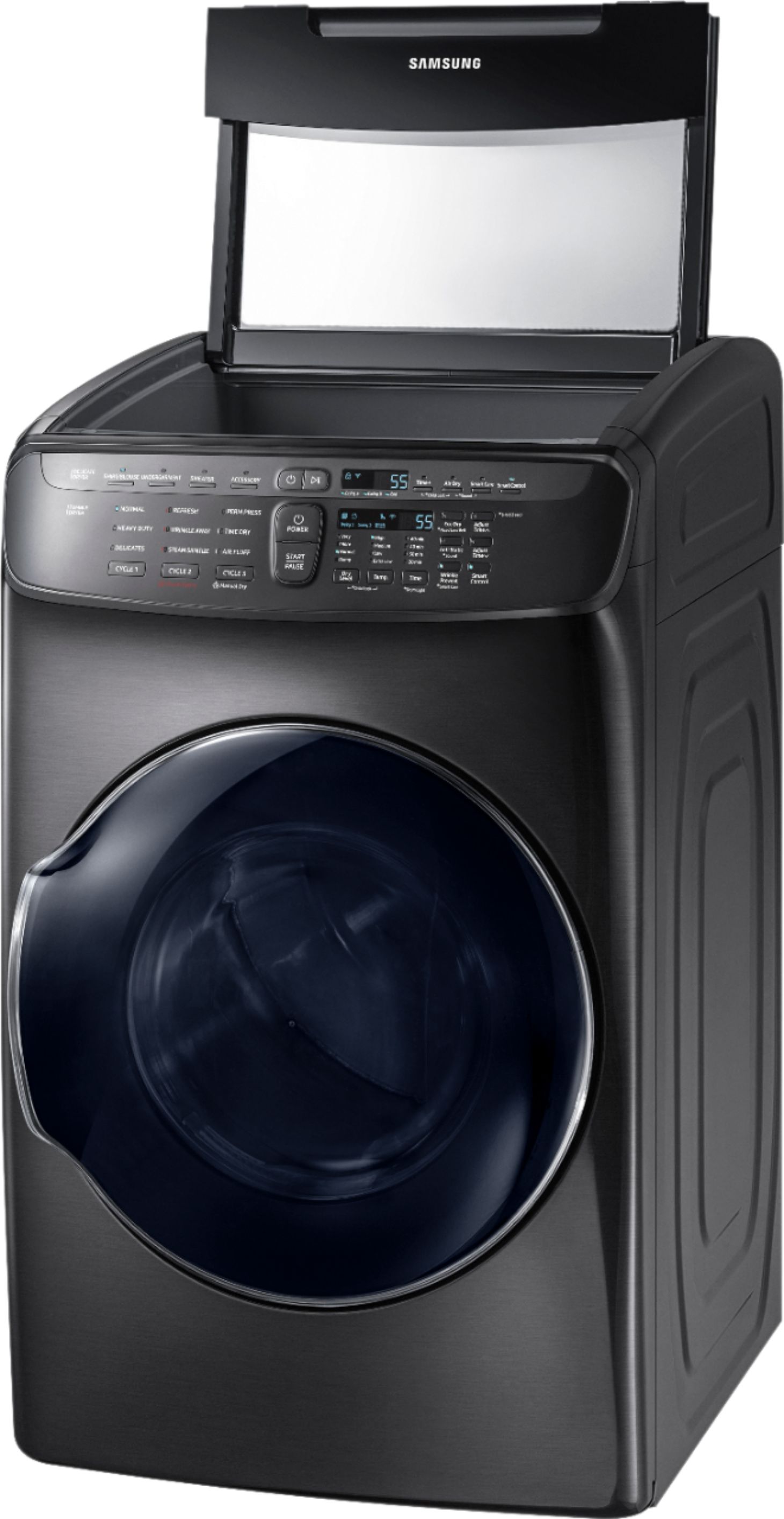 Left View: Samsung - 7.5 Cu. Ft. Smart Electric Dryer with Steam and FlexDry™ - Black stainless steel