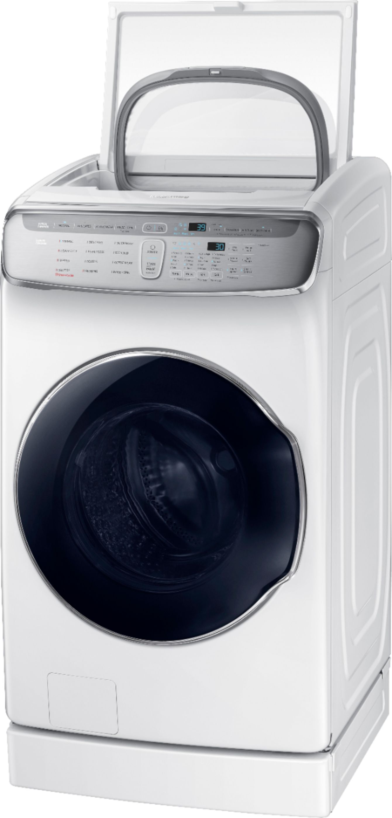 Left View: Samsung - 6.0 Cu. Ft. High-Efficiency Smart Front Load Washer with Steam and FlexWash - White