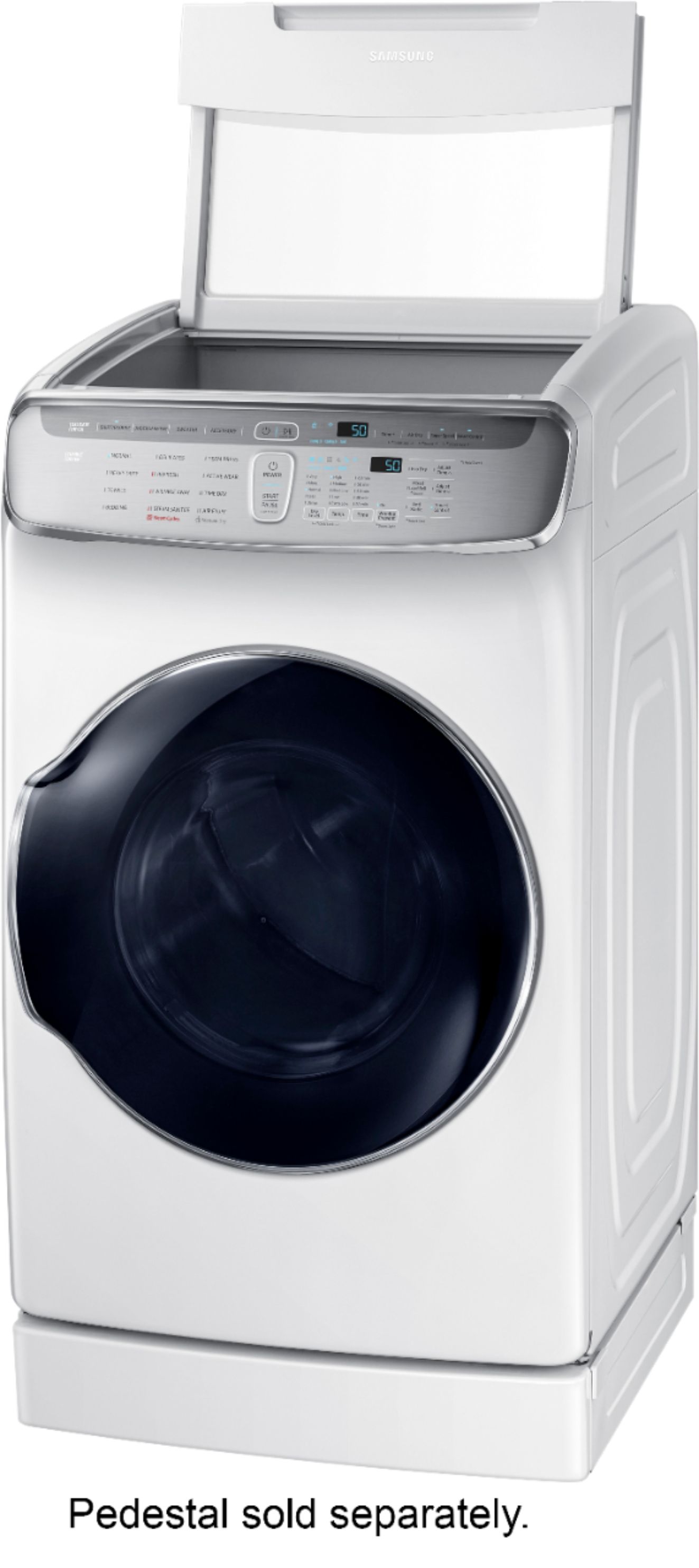 Left View: Samsung - 7.5 Cu. Ft. Smart Electric Dryer with Steam and FlexDry™ - White