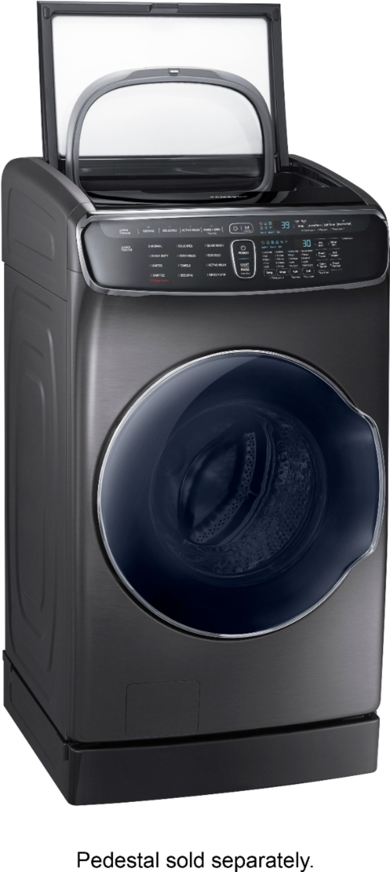 Angle View: Samsung - 6.0 Cu. Ft. High-Efficiency Smart Front Load Washer with Steam and FlexWash - Black stainless steel