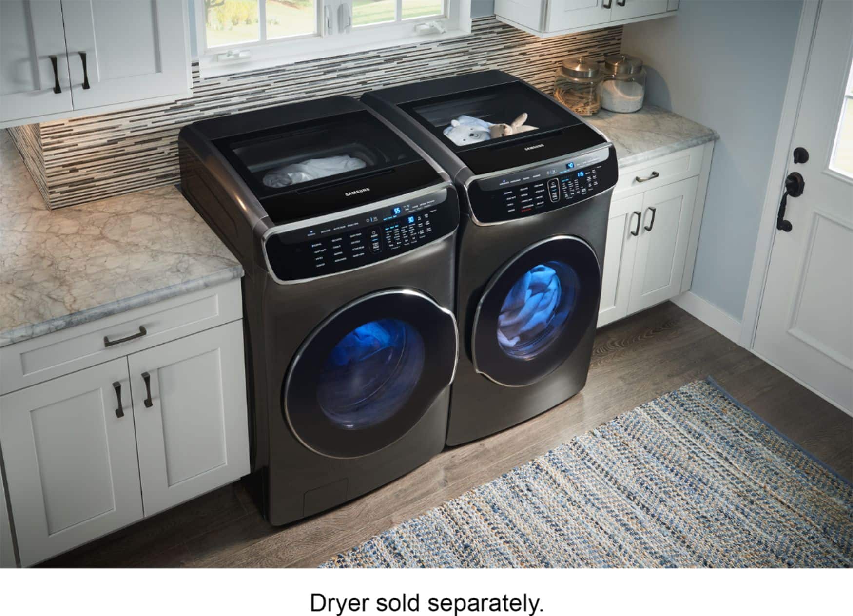 Alt View 16. Samsung - 6.0 Cu. Ft. High-Efficiency Smart Front Load Washer with Steam and FlexWash - Black stainless steel.