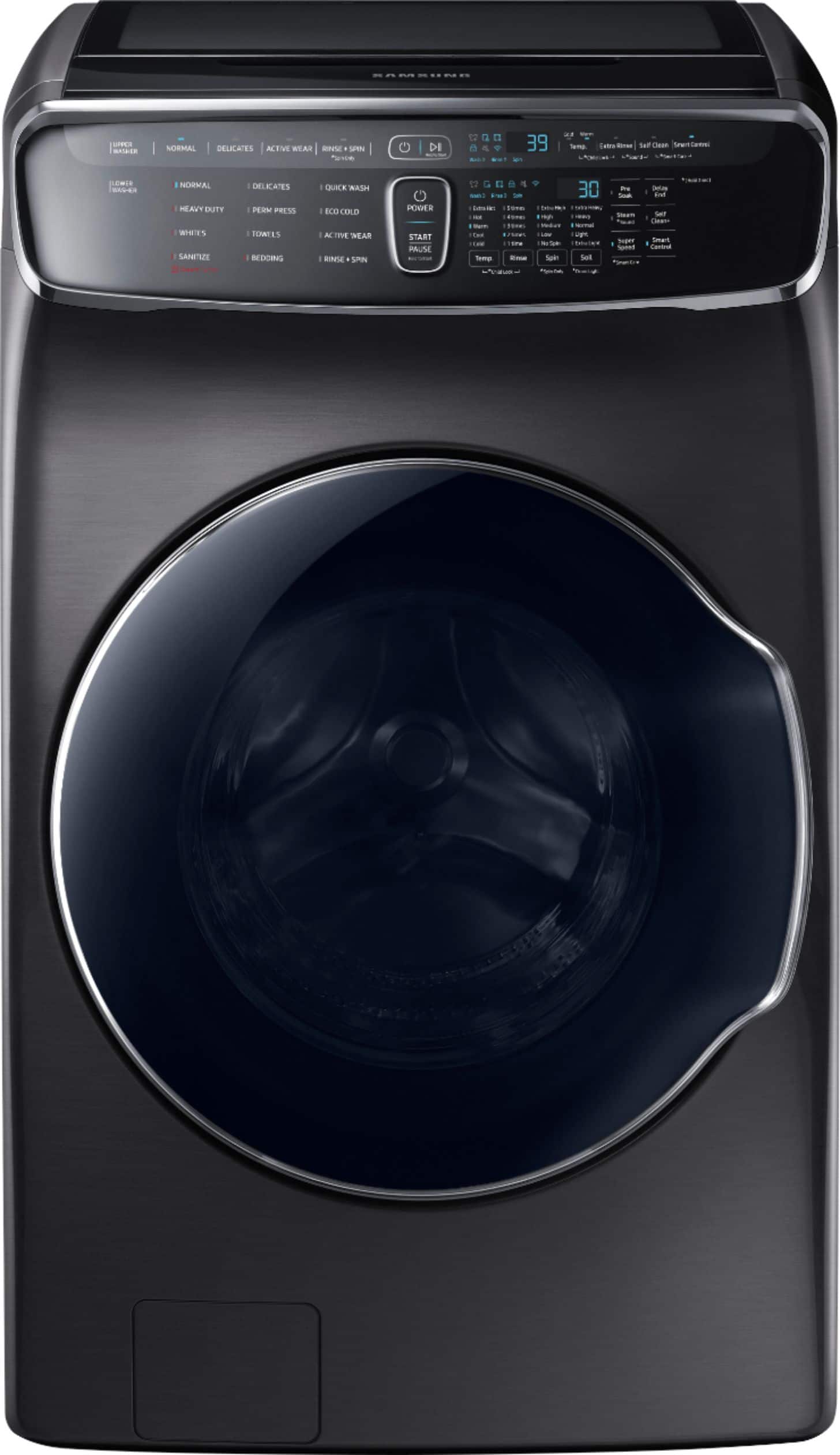 Alt View 1. Samsung - 6.0 Cu. Ft. High-Efficiency Smart Front Load Washer with Steam and FlexWash - Black stainless steel.