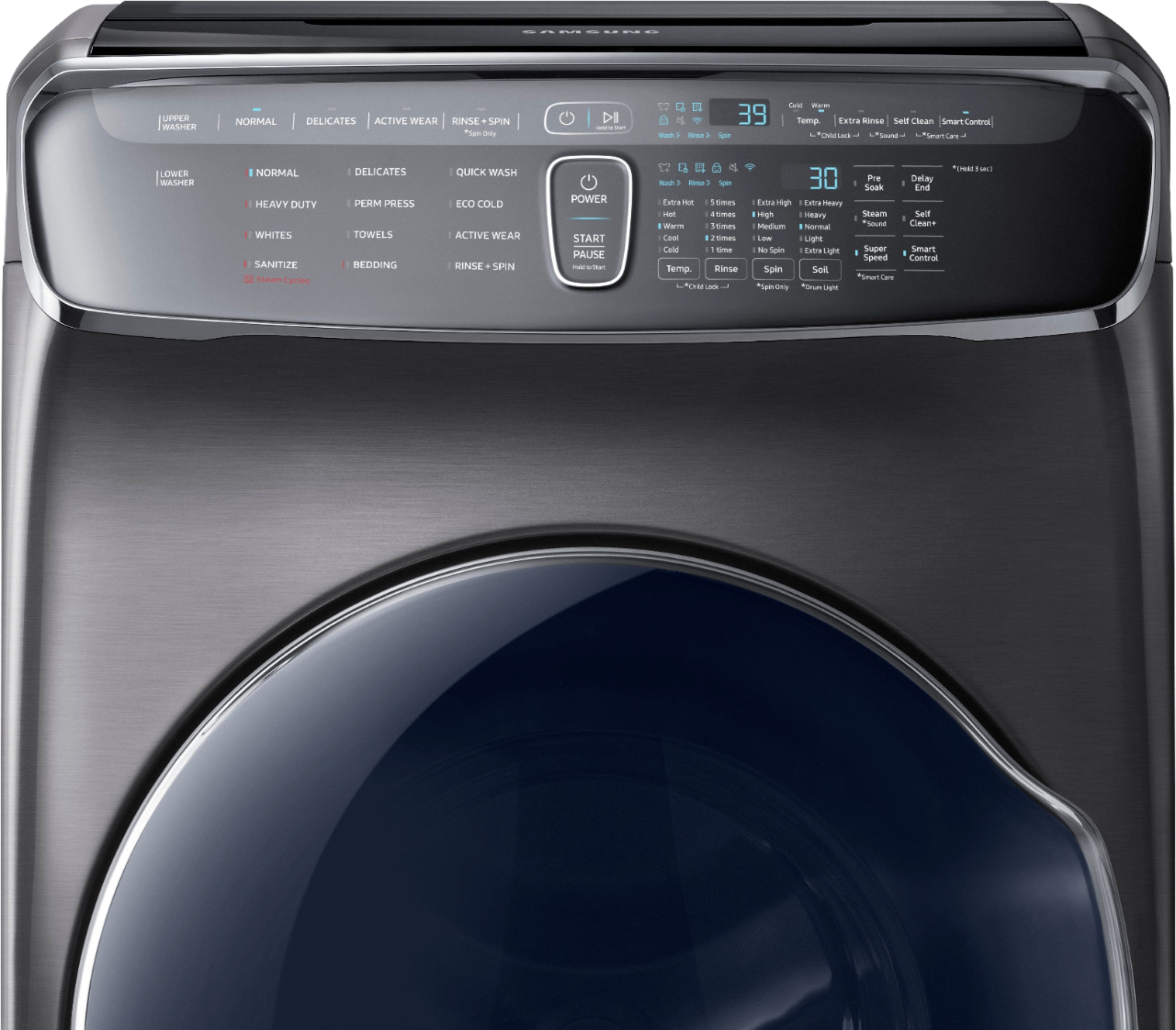 Alt View 2. Samsung - 6.0 Cu. Ft. High-Efficiency Smart Front Load Washer with Steam and FlexWash - Black stainless steel.