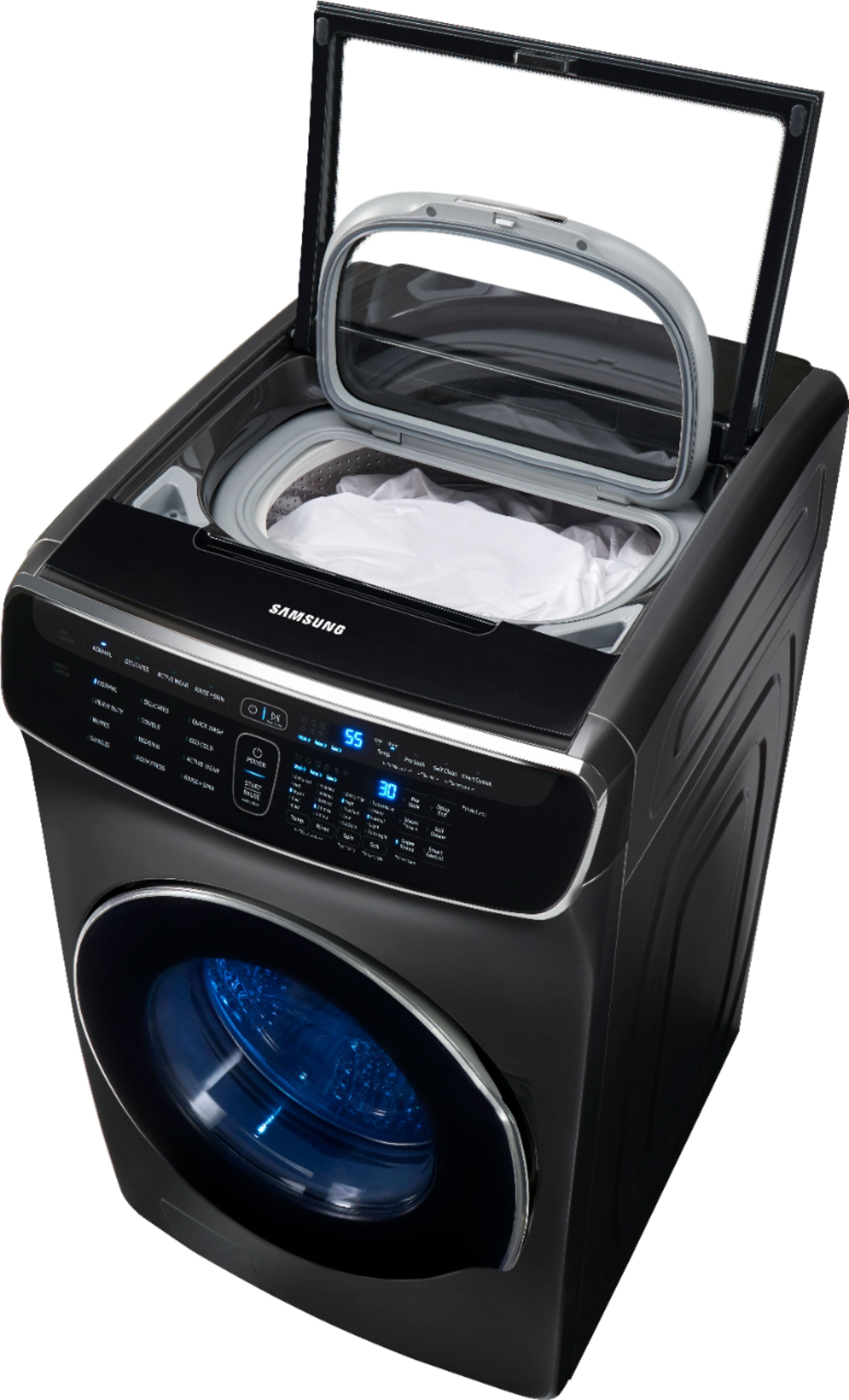 Alt View 3. Samsung - 6.0 Cu. Ft. High-Efficiency Smart Front Load Washer with Steam and FlexWash - Black stainless steel.