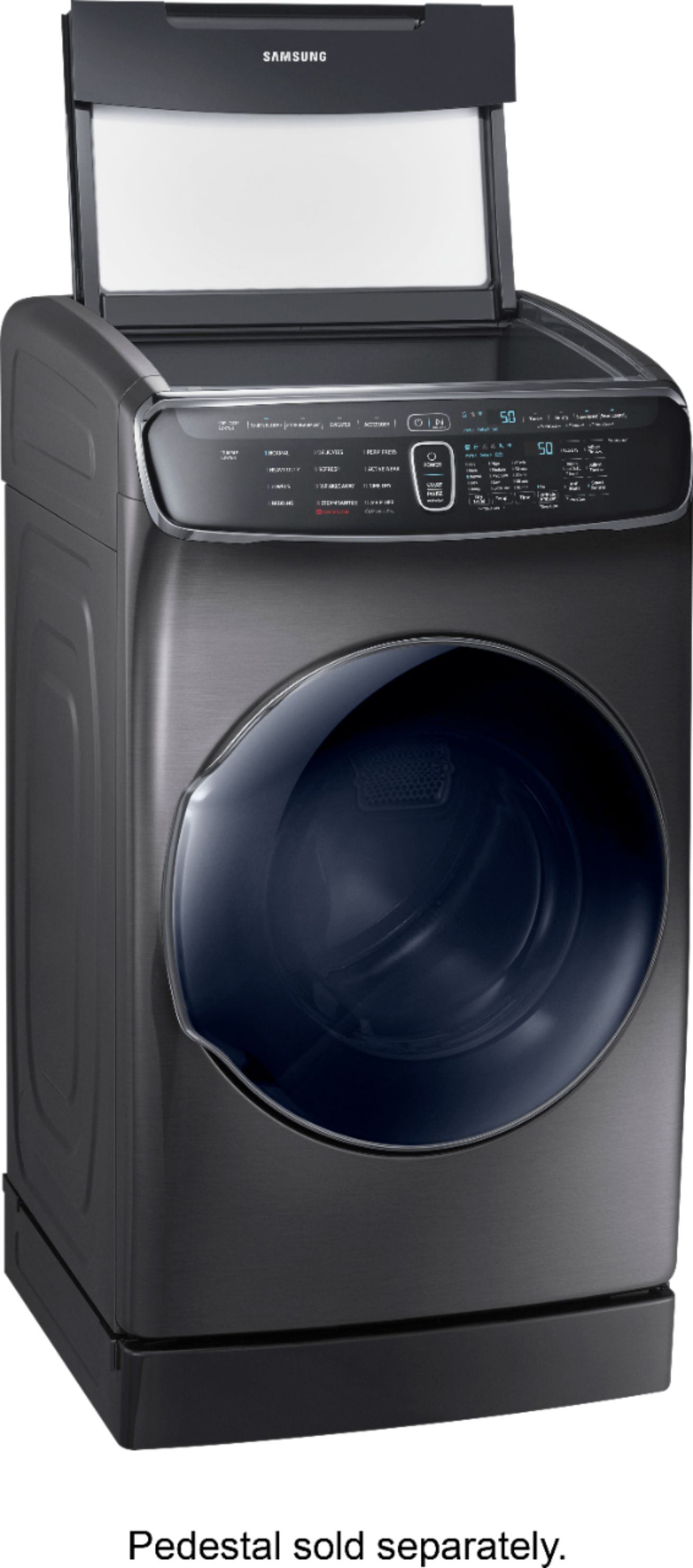 Angle View: Samsung - 7.5 Cu. Ft. Smart Electric Dryer with Steam and FlexDry - Black stainless steel