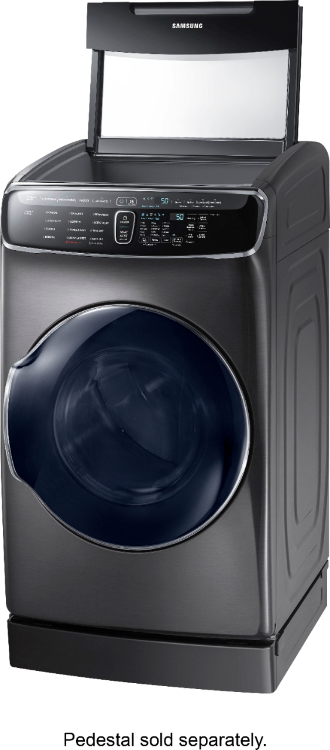 Left View: Samsung - 7.5 Cu. Ft. Smart Electric Dryer with Steam and FlexDry - Black stainless steel
