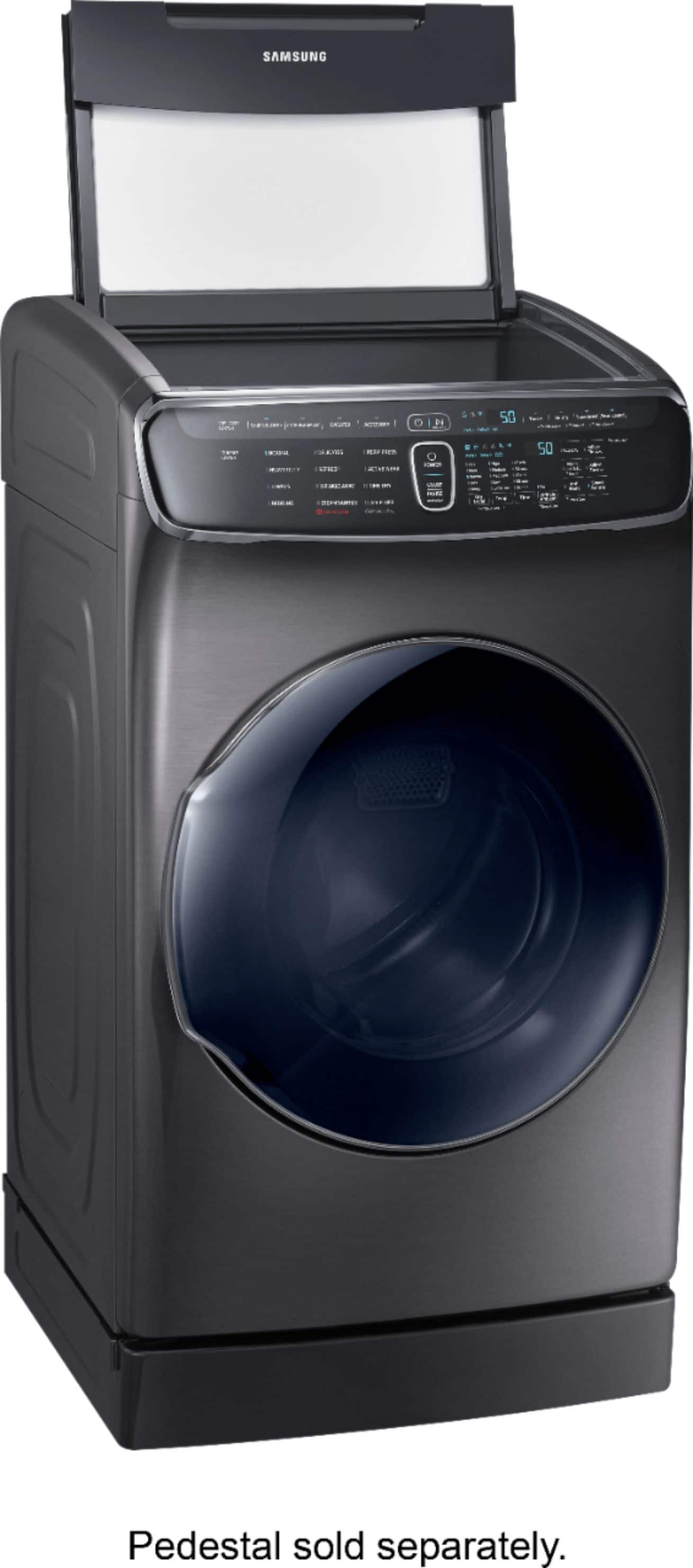 Angle. Samsung - 7.5 Cu. Ft. Smart Gas Dryer with Steam and FlexDry - Black Stainless Steel.