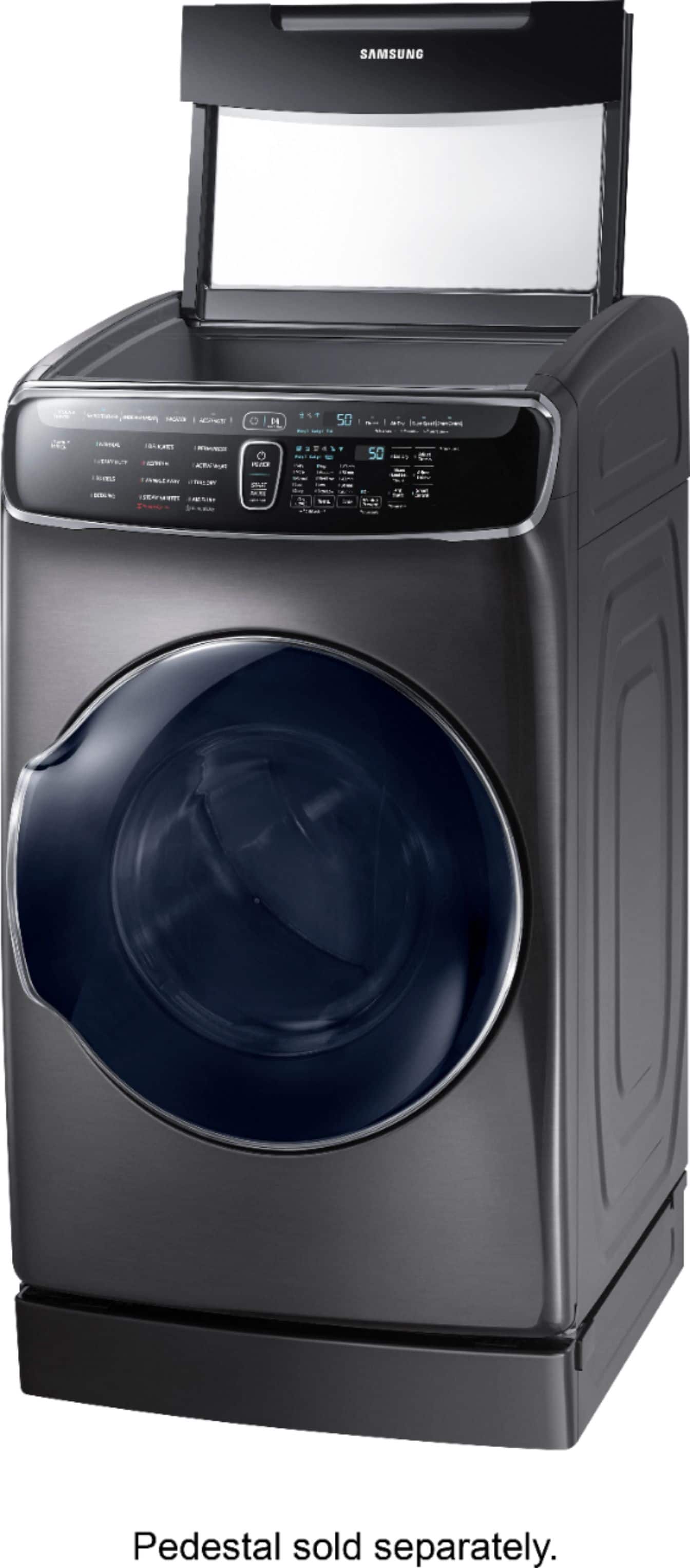 Left. Samsung - 7.5 Cu. Ft. Smart Gas Dryer with Steam and FlexDry - Black Stainless Steel.