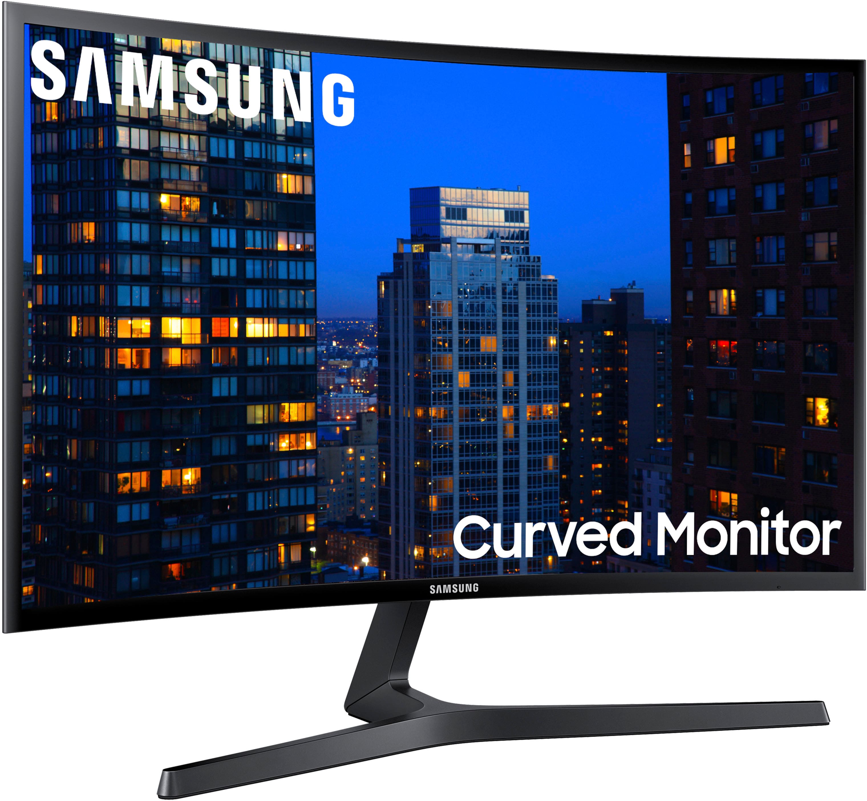 Front. Samsung - 27" F398 Series FHD AMD FreeSync Curved Monitor (HDMI, DP) - Glossy Black.