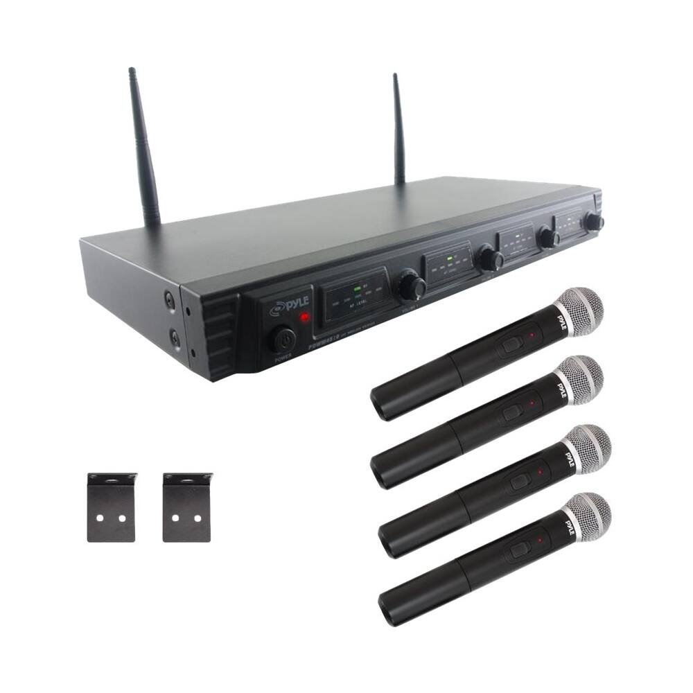 PYLE - 4-Channel UHF Wireless Microphone System - Black - Larger Front