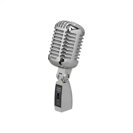 Front. PYLE - Classic Retro Vintage Style Unidirectional Dynamic vocal Microphone - Silver.