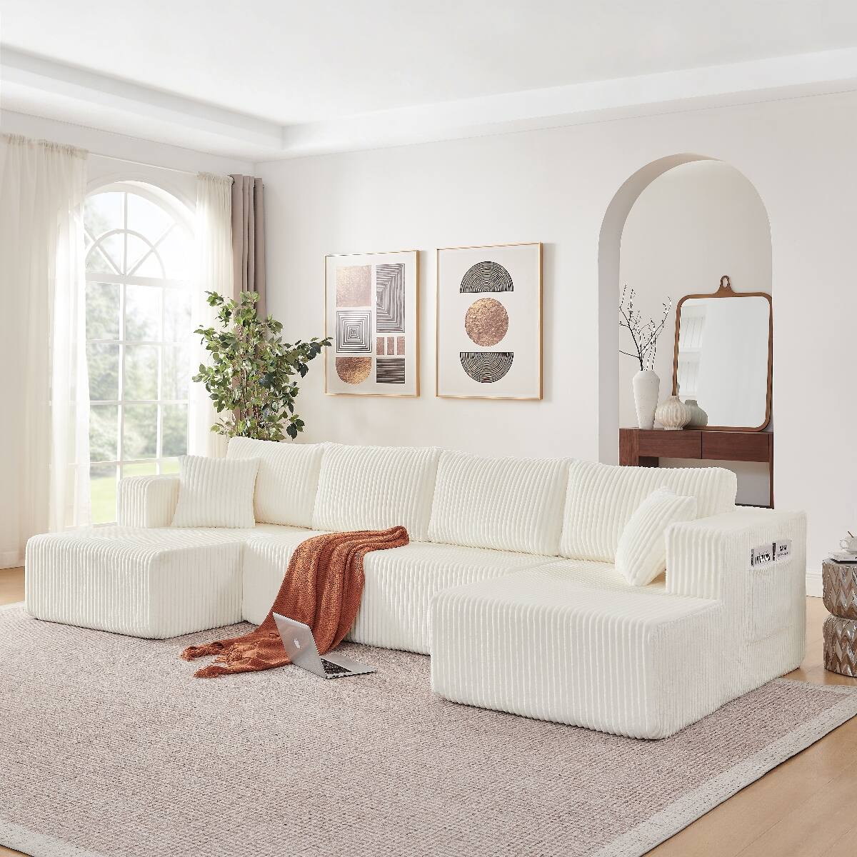 Ropilly U Shaped Modular Sectional Sofa, Beige Corduroy Sectional Sofa ...