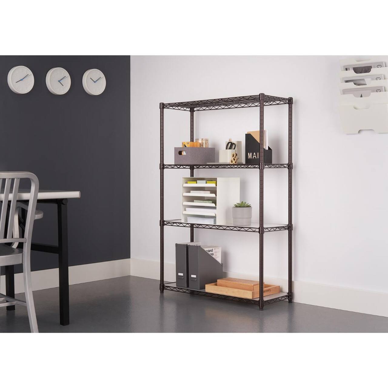 Angle. TRINITY - 4-Tier 36x14x54 Commercial Wire Shelving NSF w/Liners Dark Bronze - Dark Bronze.