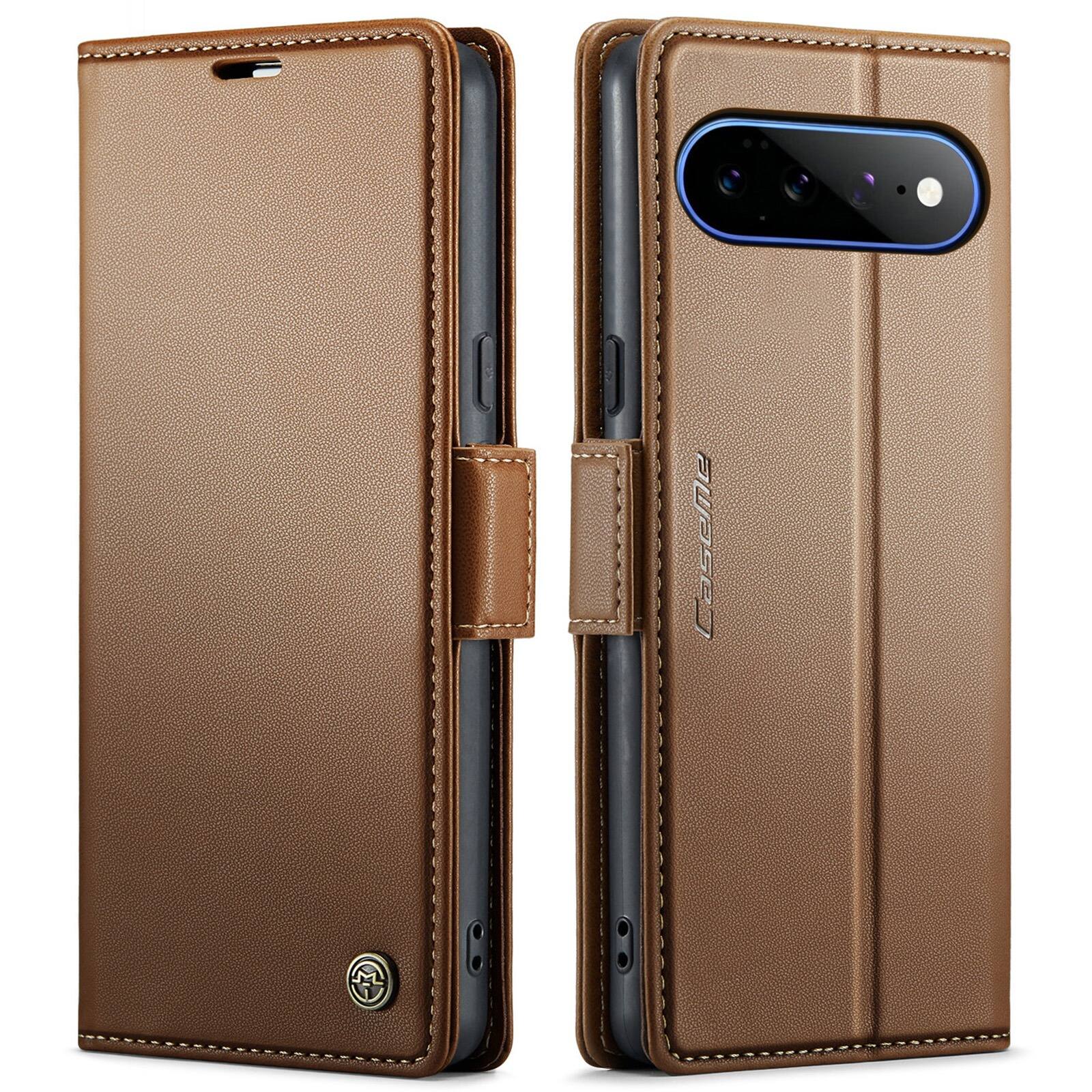 Angle. UUCOVER - Magnetic Wallet Case for Google Pixel 11 Pro XL,Shockproof Leather+TPU RFID Blocking Card Slots Cash Pocket Stand Cover - Brown.
