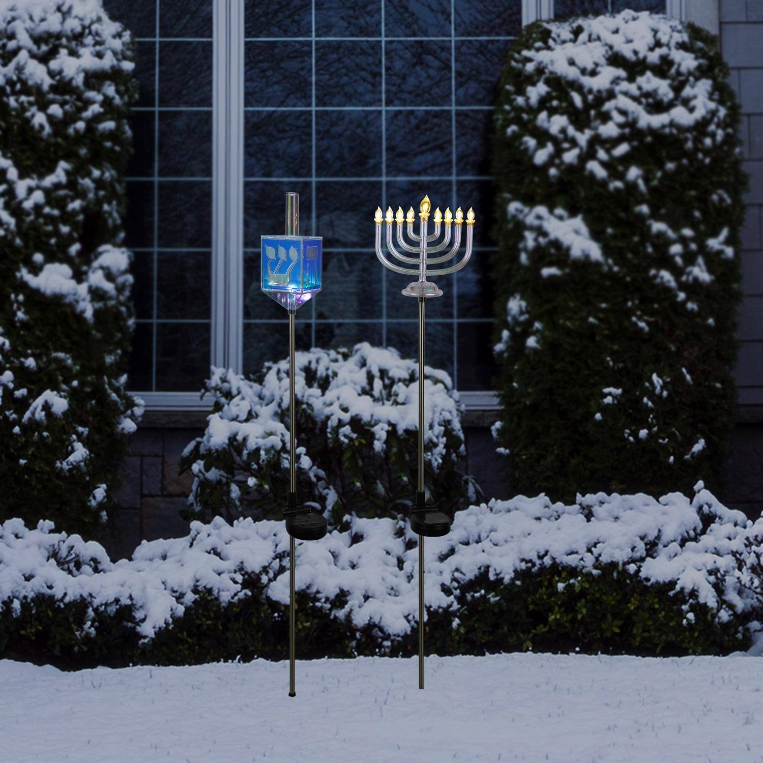 Back. Alpine - Alpine Iridescent Menorah/Dreidel Stake 33 in. Pathway Decor (Case of 20) - Blue|White.