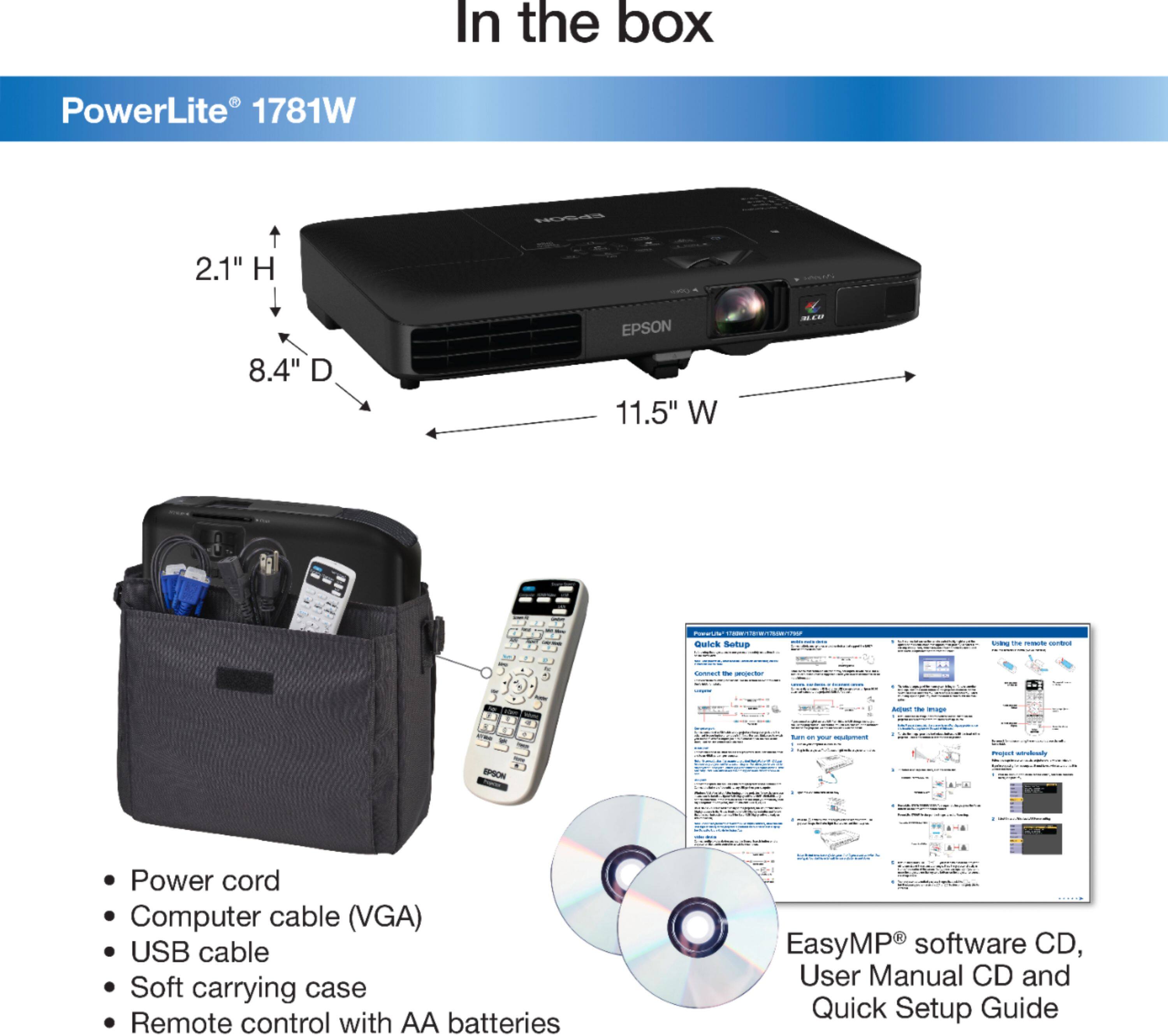 Alt View 19. Epson - PowerLite 1781W WXGA Wireless 3LCD Projector - Black.