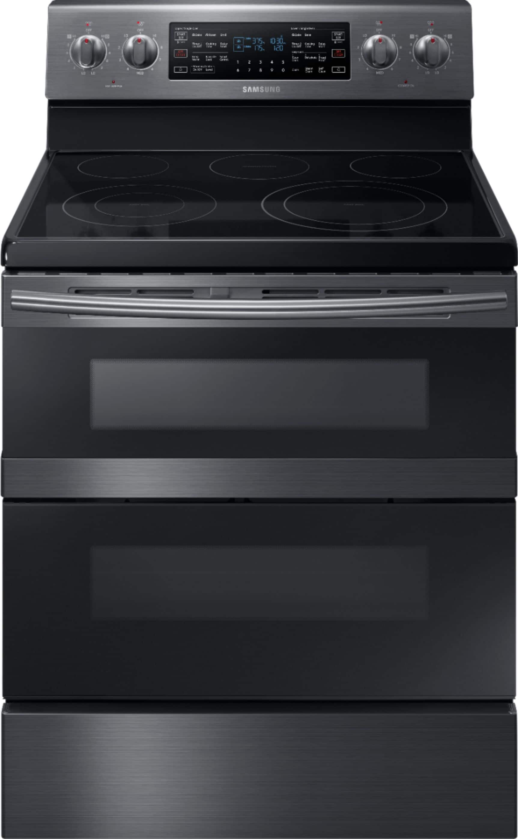 Front. Samsung - 5.9 cu. ft. Flex Duo™ Freestanding Fingerprint Resistant Electric Range - Black Stainless Steel.