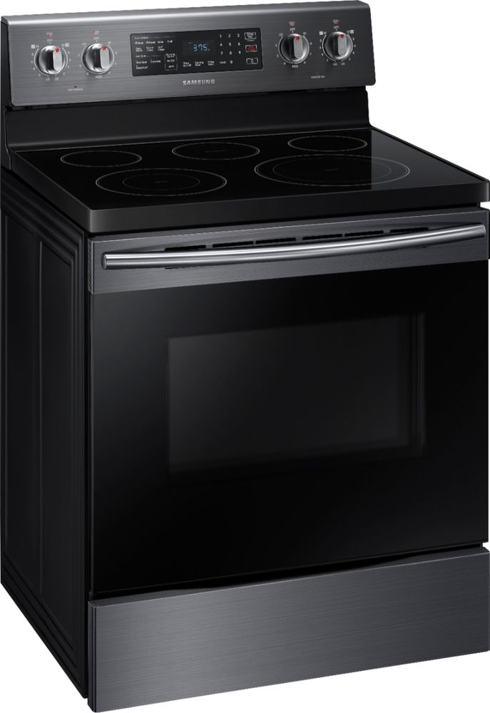 Angle View: Samsung - 5.9 cu. ft. Convection Freestanding Fingerprint Resistant Electric Range - Black stainless steel