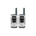 Left Standard. Motorola - Talkabout 25-Mile, 22-Channel FRS/GMRS 2-Way Radio (Pair) - White with Red Lanyard Bar.