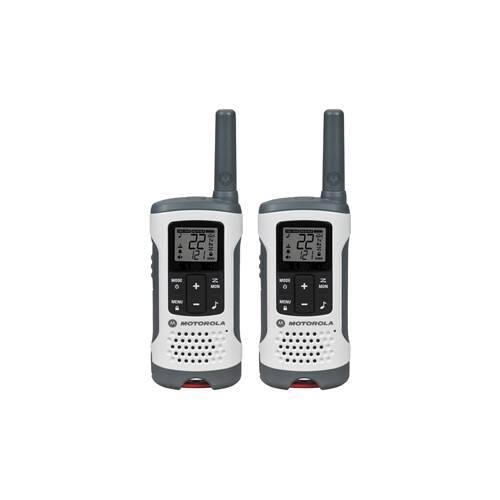 Left. Motorola - Talkabout 25-Mile, 22-Channel FRS/GMRS 2-Way Radio (Pair) - White with Red Lanyard Bar.