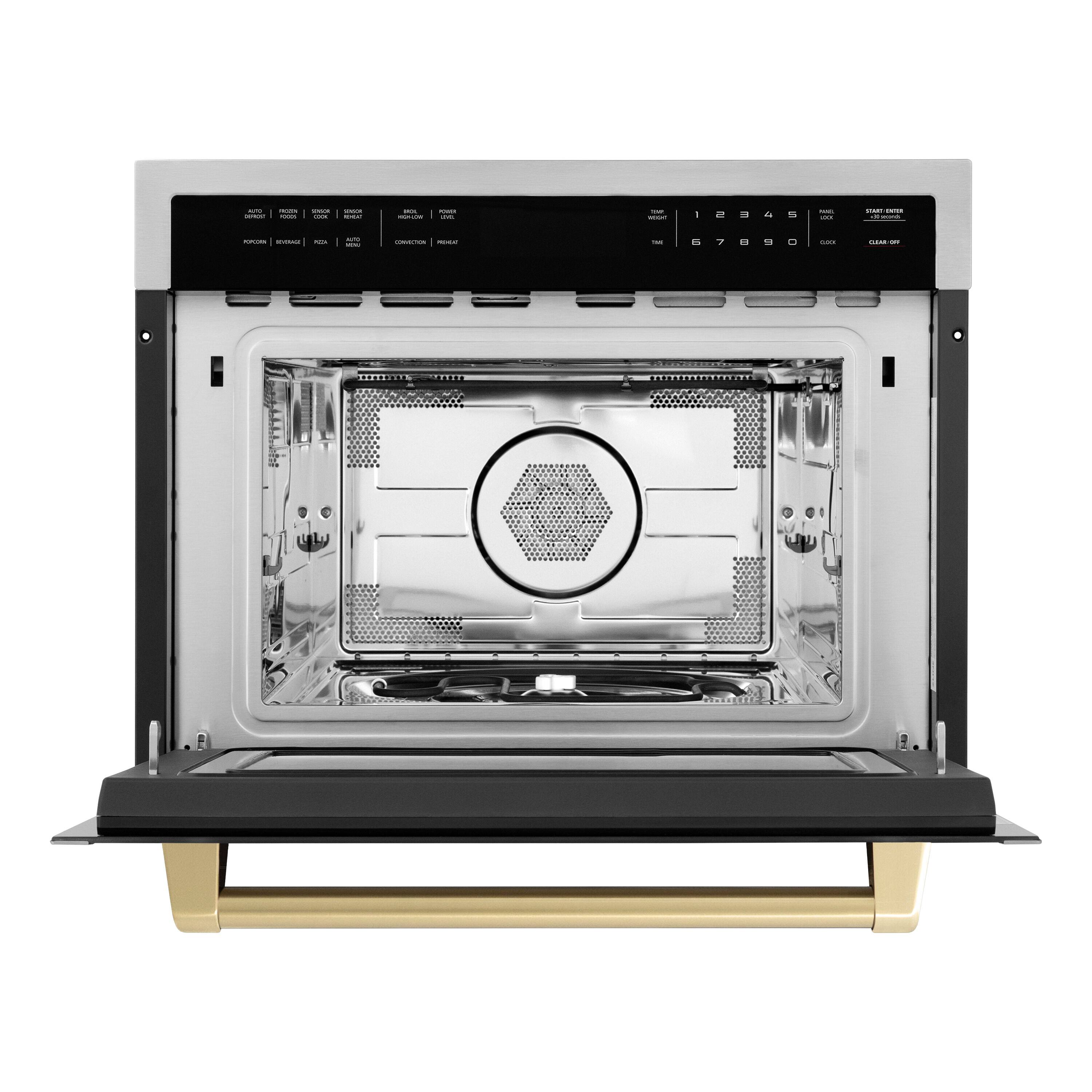 Angle. ZLINE - Autograph Edition 24" 1.6 cu ft. Built-in Convection Microwave Oven in Stainless Steel and Champagne Bronze Accents - Stainless steel.