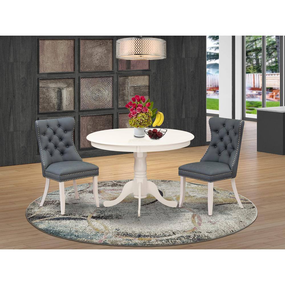 Alt View 3. East West Furniture - 3 Piece Dining Set Contains a Round Kitchen Table with Pedestal - White.