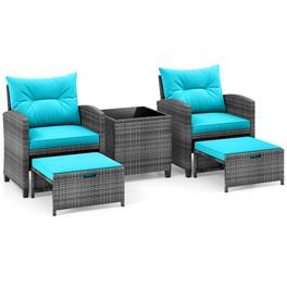 Boyel Living - 5 Piece Patio Rattan Furniture with 2 Ottomans and Tempered Glass Coffee Table- 260-in W x 300-in D - Turquoise
