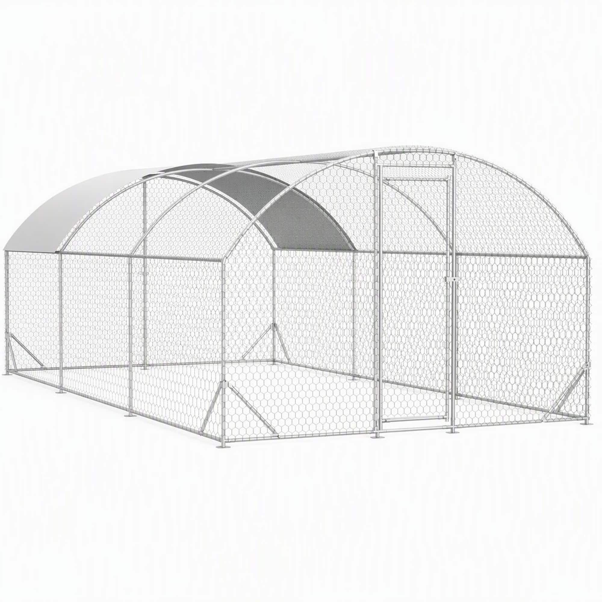 Front. RYHNUYNE - Large Metal Chicken Coop Run, 9.84'x19.68'x6.56', Walk-in Dome Cage with Waterproof Anti-UV Cover for Outdoor Yard Farm.