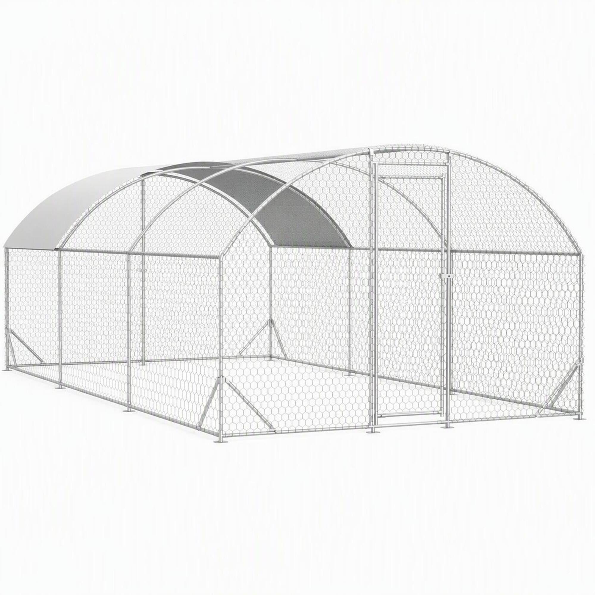 Front. RYHNUYNE - Large Metal Chicken Coop Run, 9.84'x19.68'x6.56', Walk-in Dome Cage with Waterproof Anti-UV Cover for Outdoor Yard Farm.