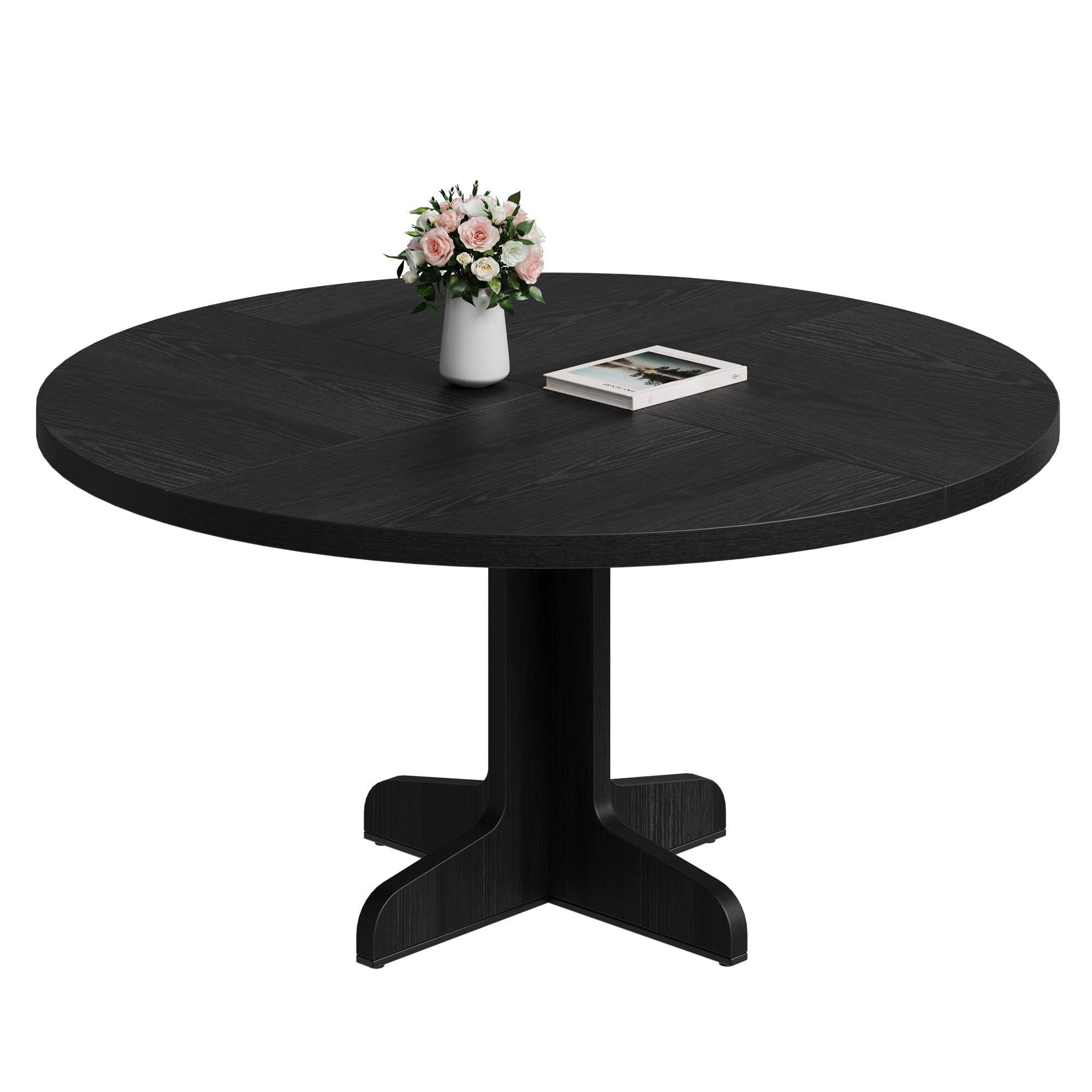 Alt View 4. MAGICAL RUBS - Round Dining Table For 4  47 Inches Room With Wooden Base Circle Kitchen Dinner Living (table Only) Black - Black.