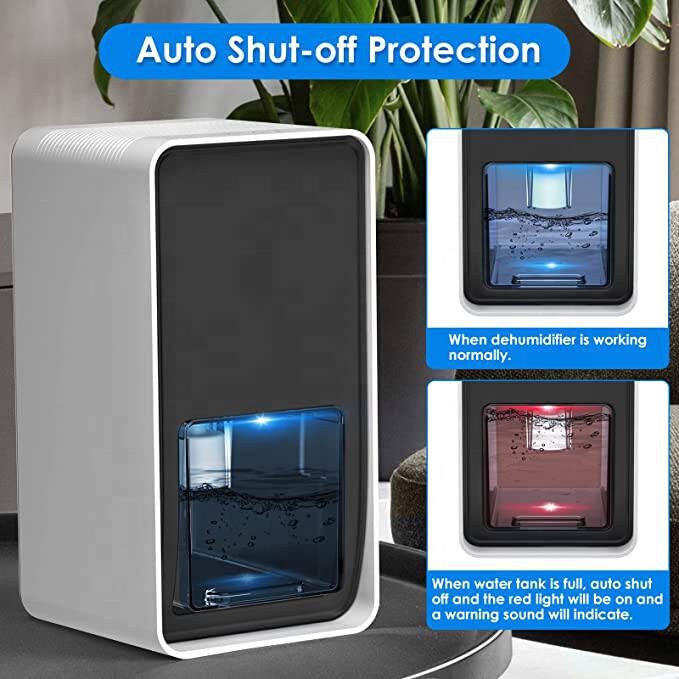 Auto Shut-off Protection

When dehumidifier is working normally.

When water tank is full, auto shut off and the red light will be on and a warning sound will indicate.