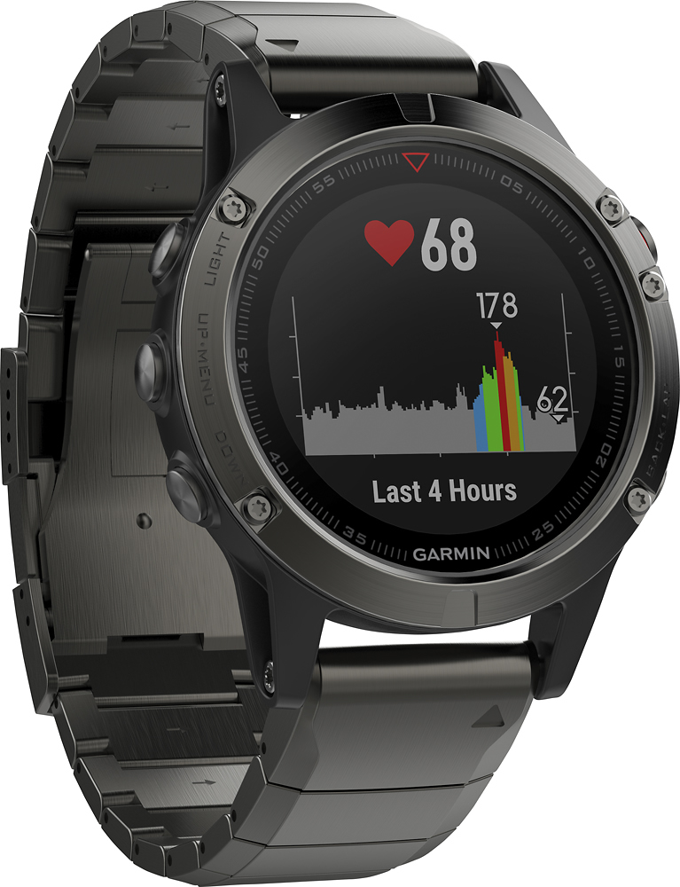 Angle View: Garmin - fēnix 5 Sapphire GPS Smartwatch 30mm Fiber-Reinforced Polymer - Slate Gray